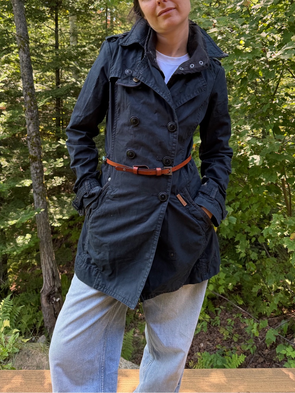 khujo ISY Utility Trench Coat - Navy Blue - Women's Size Small - Belted